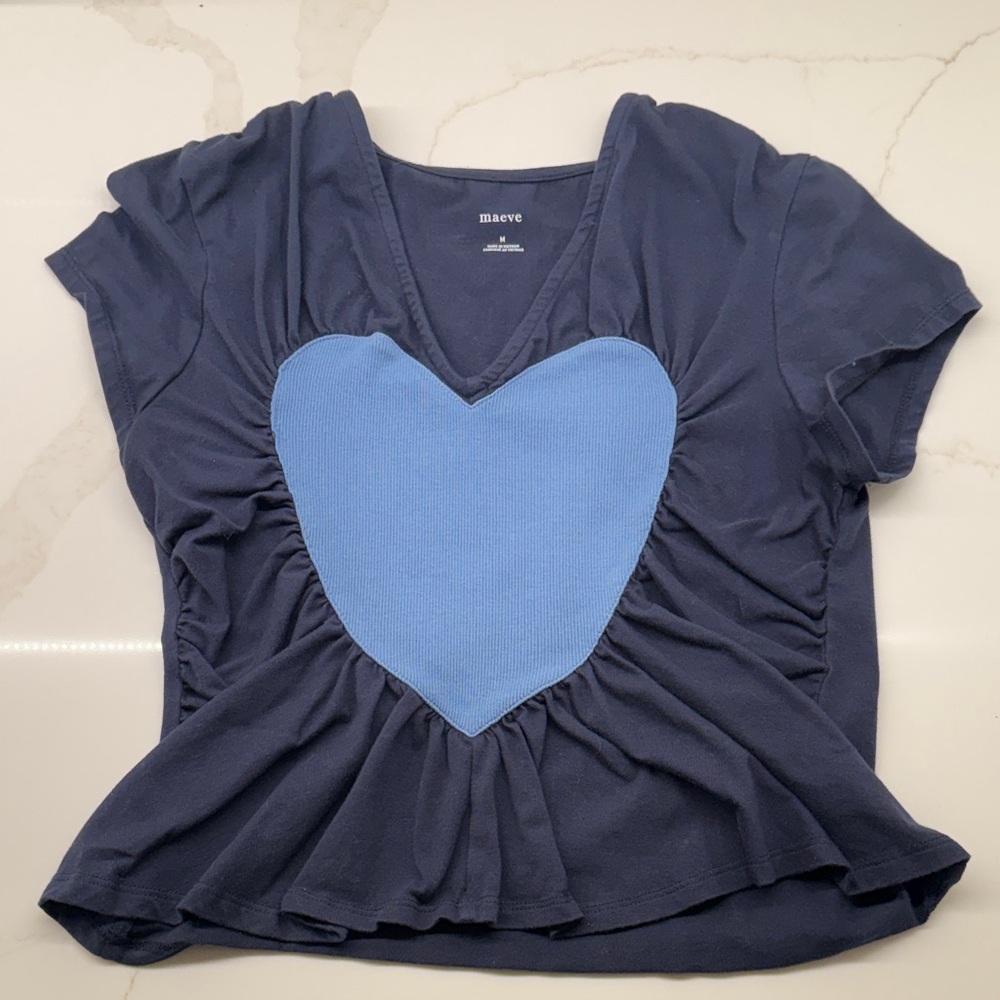 Maeve Dark Blue Top with Light Blue Heart